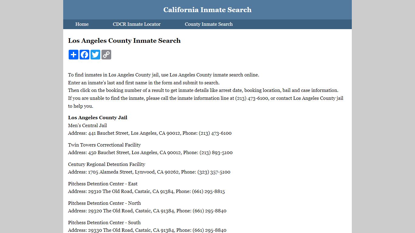 Los Angeles County Inmate Search